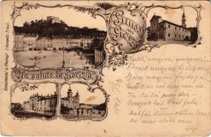 1897 Gorizia, Görz; un saluto da Gorizia. J. Horowitz / view. Art Nouveau, floral (EK)