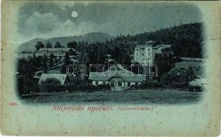1899 Stájerlak, Steierlak, Stájerlakanina, Steierdorf, Anina; nyaraló este holdfényben / Sommerfrische / spa, villa at night in moonlight (fl)