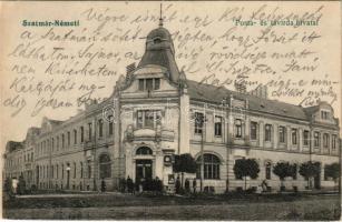 1918 Szatmárnémeti, Satu Mare; Posta- és távirda hivatal, hirdetőoszlop. Lövy kiadása / post office (fl)