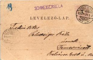 1899 Nagyvárad, Oradea; mozaiklap 4 képpel: Püspöki palota, Kereskedelmi csarnok, Hídfő, Múzeum / bi...