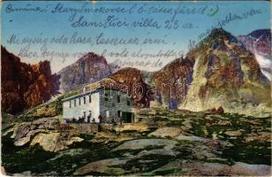 1928 Tátra, Magas-Tátra, Vysoké Tatry; Téry-ho chata, Cervená vez, Markazitova vez / Téry Schutzhaus / Téry menedékház, Vöröstorony, Markazit torony / tourist house, mountain peaks (kopott sarkak / worn corners)