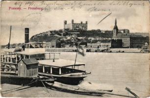 1907 Pozsony, Pressburg, Bratislava; vár, gőzhajó. Divald Károly 1033. sz. / castle, steamship (kopott sarkak / worn corners)