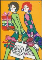 Simonyi Emő (1943-): 20 éves a Röltex, 1969, divatplakát, villamosplakát, ofszet, papír, jelzett a plakáton, Offset Nyomda, 23,5x16,5 cm. Magyar pop art plakát!