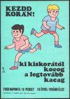 Kőszegi Judit (1944-): 3 db kocogás sportproganda-egészségügyi plakát, villamosplakát, papír, jelzet...
