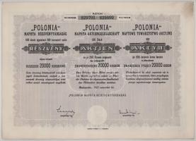 1922. Budapest "Polonia Naphta Részvénytársaság" száz darab részvénye egyben 20.000K-ról, szelvényekkel, szárazpecséttel T:AU