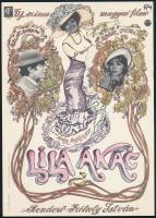 Révész Antal (1931-), Wigner Judit (1923-): Lila Ákác, 1973, rendező: Székely István, szereplők: Bálint András, Halász Judit, Moór Mariann, filmplakát, villamosplakát, ofszet, papír, jelzett a plakáton, Offset-nyomda, 24x17 cm.