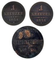 1851G 3kr Cu + 1851A 1kr Cu (2x) T:VF-F patina, oxidáció, ph. Adamo M6, KM#2185