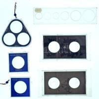 6db üres műanyag érmetartó tok, közte 3db MNB-s, egy pedig USA forgalmi sorhoz, használt állapotban (közte sérültek)