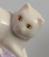 Herendi macska gombolyagon, jelzett, kézzel festett, hibátlan, m: 5,5 cm