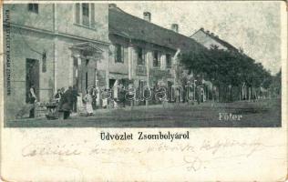 1901 Zsombolya, Hatzfeld, Jimbolia; Fő tér, Kohl Testvérek üzlete és saját kiadása / main square, pu...