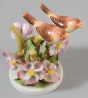 Herendi madárpár virágos ágon szobor, jelzett, kis pattogzással, m: 7,5 cm