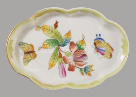 Herendi Viktória mintás ékszeres edény, jelzett, kis aranykopással, 13,5x9 cm