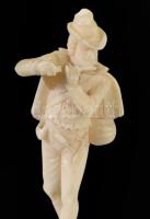 Antik csont furulyás figura, ragasztott, m: 9 cm