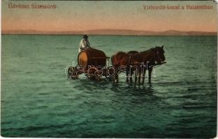 Balatonszárszó, vízhordó kocsi a Balatonban. Szép Kálmán kiadása (EM)