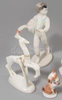 5 darab állatfigurás porcelán dísz, közte sérült Rosenthal őz, m: 13 cm alatt