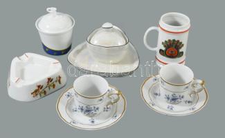 Hollóházi 9 darabos tárgy összeállítás, klf mintákkal.