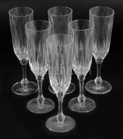 Francia kristály pezsgős pohár készlet, dobozában, 6 darab, m: 20 cm