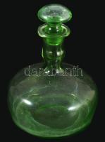 Antik zölden színezett hutaüveg palack, m: 16 cm