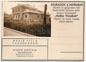Parádfürdő, Mária villa, nyaraló, reklám. ragasztott photo (non PC)