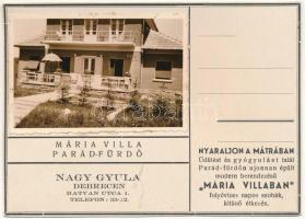 Parádfürdő, Mária villa, nyaraló, reklám. ragasztott photo (non PC)