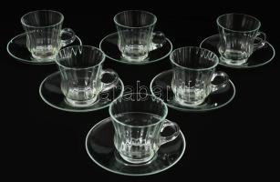 6 darab retro üveg csésze alátéttel, dobozában.