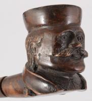Férfi fejes faragott fa pipa, h: 14 cm
