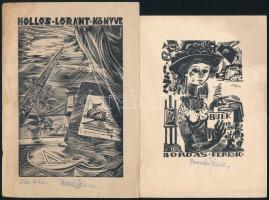 Bordás Ferenc (1911-1982), 2 db kisgrafika: Hollós Lóránt könyve és BÚÉK 1966. Fametszet, papír, mindkettő jelzett. Előbbi ázásnyomokkal. 14x9 és 10x7 cm