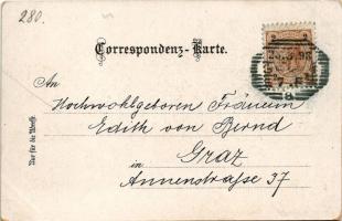 1898 Soldaten-Gruss / Osztrák-magyar tüzér katonák, ágyú, címer / Austro-Hungarian K.u.k. military a...