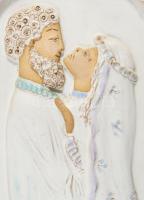 Győrbíró Enikő (1932-1999): Szerelmespár. Mázas kerámia, jelzett, hibátlan 31 cm