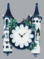 Tornyos óra. Mázas iparművész kerámia, restaurált, sérült. 36x27 cm