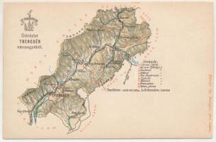 Trencsén vármegye térképe. Kiadja Károlyi Gy. / Map of Trencín county (vágott / cut)