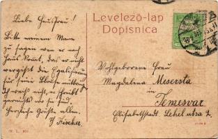 1909 Zimony, Semlin, Zemun; Katolikus templom és iskola, piac. W.L. 909. / Catholic church and schoo...