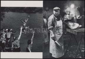 cca 1951 Doisneau, Robert (1912-1994) francia fotóriporter és fotóművész felvételei (Hentes; Ugrás a vízbe)), 2 db modern nagyítás, jelzés nélkül, 21x15 cm