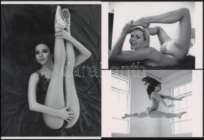 Tornászok dresszben és anélkül, eltérő időben készült, szolidan erotikus felvételek, 3 db modern nagyítás, jelzés nélkül, 15x21 cm és 10x15 cm