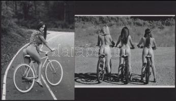 cca 1985 "Bringás hölgyek bevetésen", szolidan erotikus felvételek, 2 db modern nagyítás, jelzés nélkül, 21x15 cm és 15x21 cm