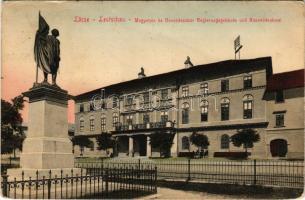 1907 Lőcse, Levoca; Megyeháza és Honvéd szobor / Regierungsgebäude und Honveddenkmal / county hall, ...