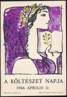 Reich Károly (1922-1988): A költészet napja, 1966, villamosplakát, papír, jelzés nélkül. Zrínyi Nyomda. 23,5x16,5 cm