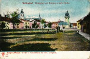 1914 Szepesolaszi, Szepes-Olaszi, Wallendorf, Spisské Vlachy; Hauptplatz mit Rathaus u. kath. Kirche...