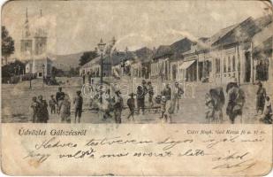 1904 Gálszécs, Secovce; Fő tér, templom, üzletek. Cséri fényképész kiadása / main square, church, sh...