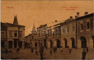 1908 Zsolna, Sillein, Zilina; Fő tér, Steiner József-féle vendéglő és kávéház, szálloda, piac. Biel ...