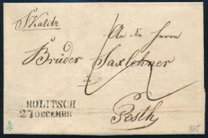 1845 Levél teljes tartalommal Skalitzból, 12kr portóval / cover with full content "HOLITSCH&quo...