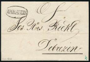 1830 Friss levél "WARASDIN" - Debrecen (ex Provera)
