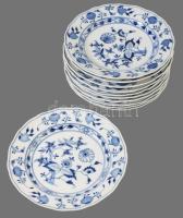 Meissen hagymamintás nagytányér / mélytányér készlet, 11 darab, jelzett, kardos jelzés, hibátlan, d: 24 cm