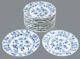 Meissen hagymamintás süteményes tányér készlet, 12 darab, jelzett, kardos jelzés, hibátlan, d: d: 21 cm