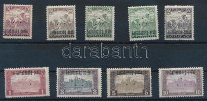 Nyugat-Magyarország III. 1921 9 klf érték hármaslyukasztással (5K kis rozsda / small stain), Bodor vizsgálójellel