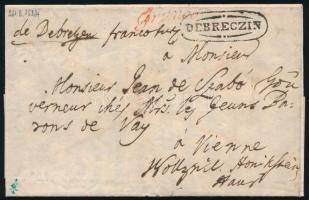 1824 Magyar nyelvű levél teljes tartalommal "DEBRECZIN" + piros "Franco" (Müller...