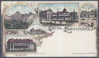 Tátralomnic with Railway Station and the shop of Gyula Kuszmann litho