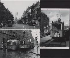Budapesti villamosok 1910 és 1979 közötti időből (3, 5, 6, 12, 17, 44), 3 db modern nagyítás, jelzés nélkül, 21x15 cm és 15x21 cm