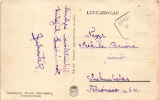 Erdőváros (Erdőkertes), vasútállomás, vonat, gőzmozdony, vasutas. Fekete fényképész, Rákóczi Jánosné...