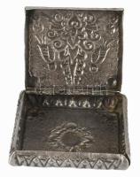 Antik ötvösmunka öngyújtó és dohánytartó, m: 5 cm, 8x7 cm